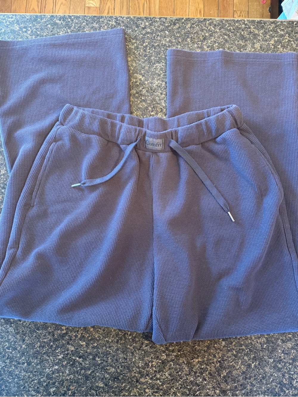 Comfrt Blue Waffle Knit Drawstring Lounge Pants